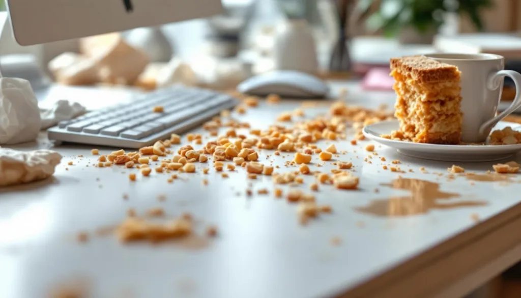 גלה את הסכנות הסמויות באכילה ליד המחשב – מעבר לפירורים וכתמים, כיצד זה עלול להשפיע על הבריאות והניקיון שלך.